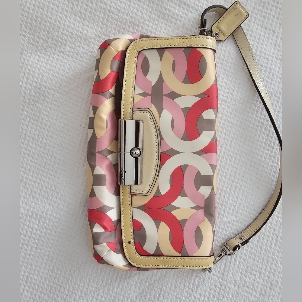 Coach Kristin Satin Scarfs Multicolored Large Wristlet Wallet